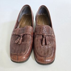 Naturalizer Brown Woven Leather Tassel Loafers slip on collegiate shoes size 7.5
